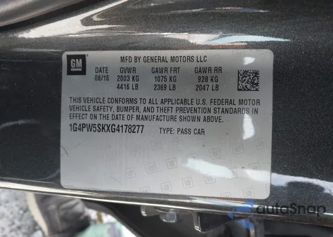 2016 Buick Verano Sport Touring from USA, damaged, VIN 1G4PW5SKXG4178277